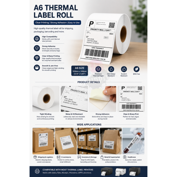 Buy 100mm*150mm A6 Thermal Label Roll For Shipping, Address, AWB