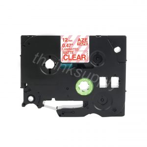 theinksupply compatible Brother Tze-M32 Matt Sticker Label Tape (12mm Red on Clear)